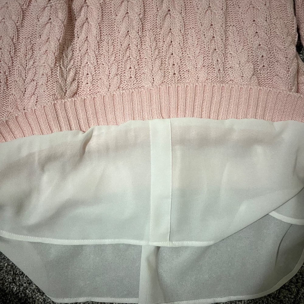 ELLE Women's Mock-layer Cable Knit Sweater; Pink; Size M - Picture 12 of 16